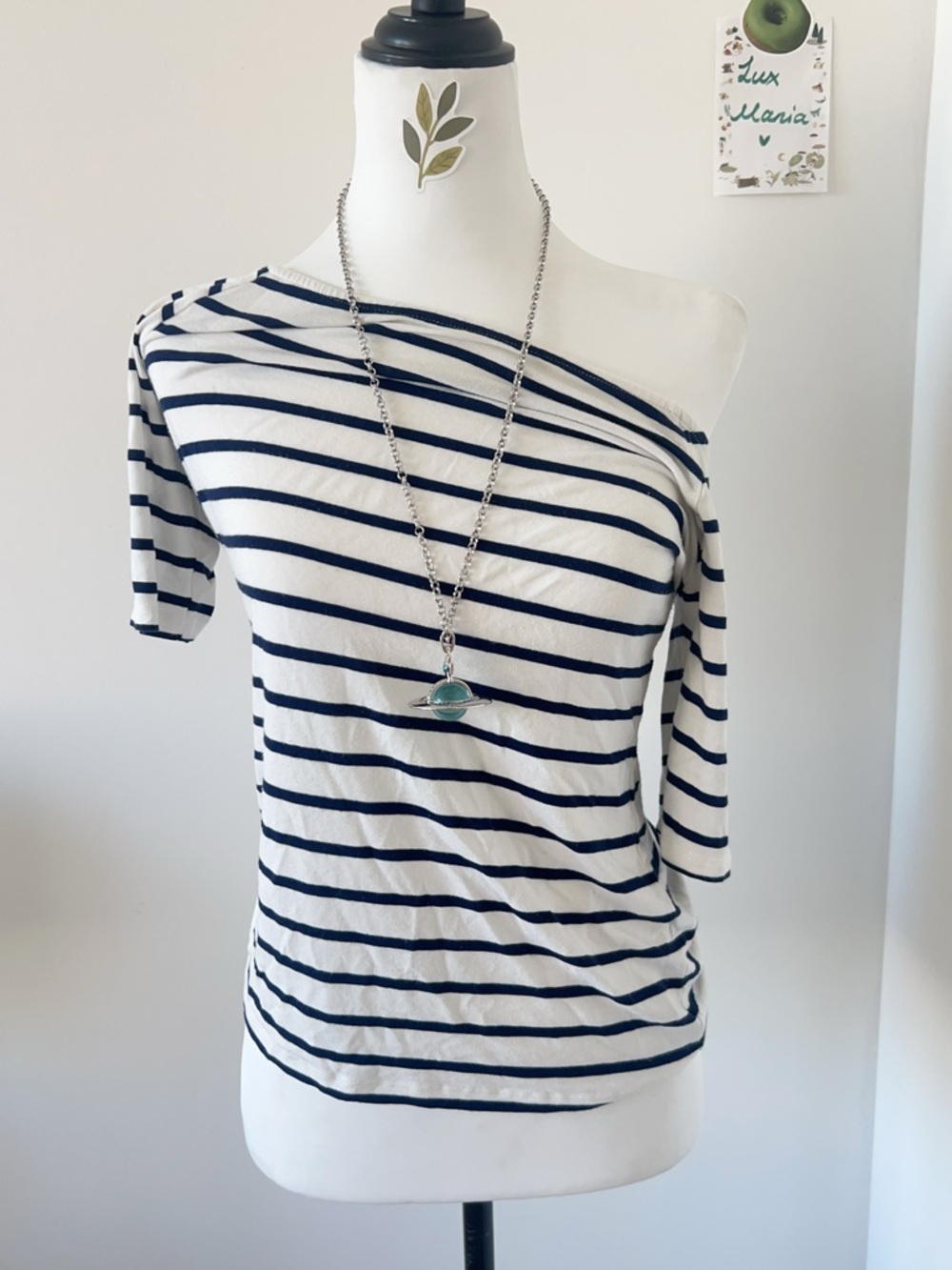 Orsay Navy White Striped Off Shoulder Twist Knot / Square Neck Top S Y2K Retro
